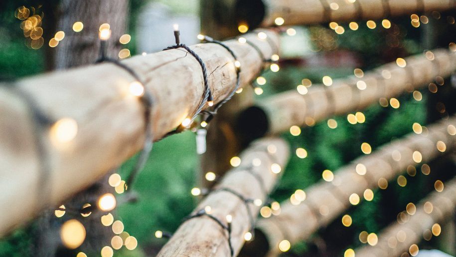 Generic Christmas lights on fence