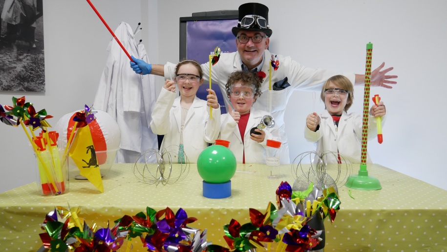 British Motor Museum's resident scientist with young visitors