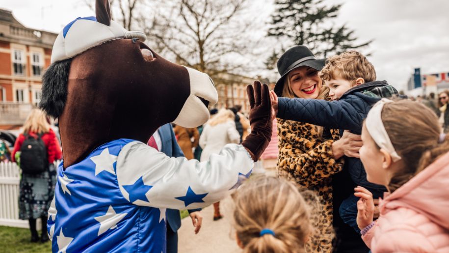 Families petting the Horse Mascot at Ascot Racecourse