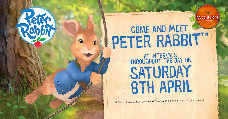 Peter Rabbit notice for event on Saturday 8th April at Woburn Safari