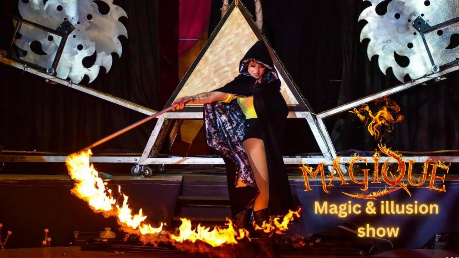 A performer in the Magique live show at Wookey Hole in Somerset.