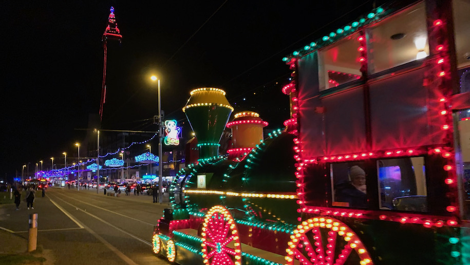 Train lit up at Blackpool Illuminations