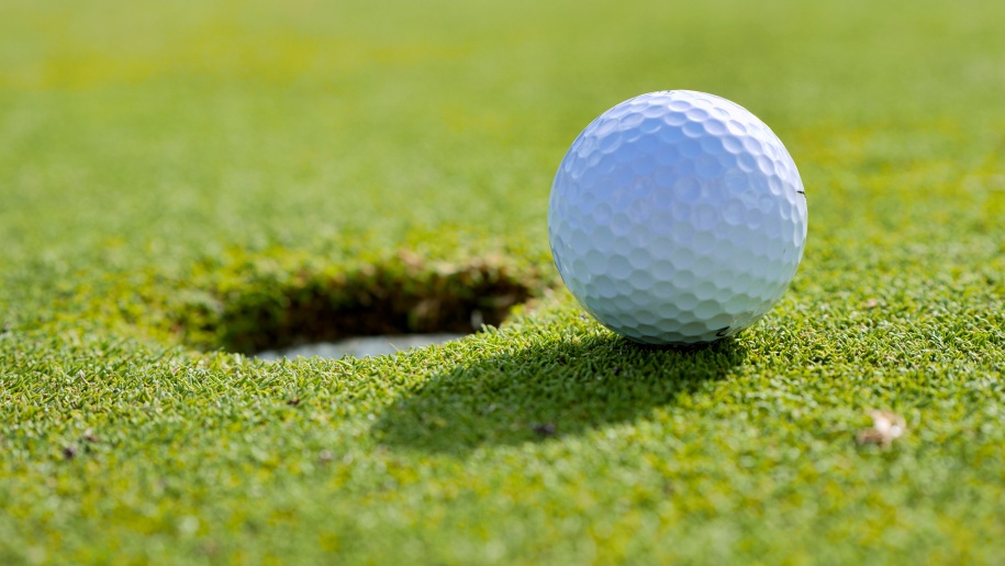 A golf ball on grass.