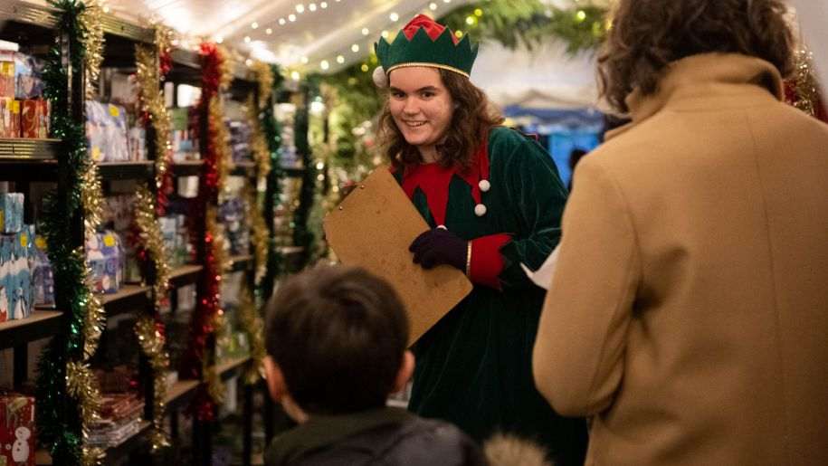 Staff dressed as Christmas Elf at Hogshaw Farm