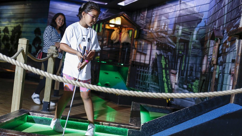 Mini golf at Flip Out Aylesbury in Buckinghamshire.