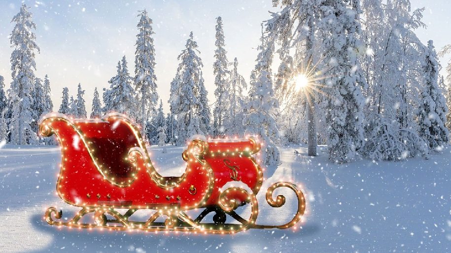 Generic Father Christmas Santa Sleigh in front of an icy forest