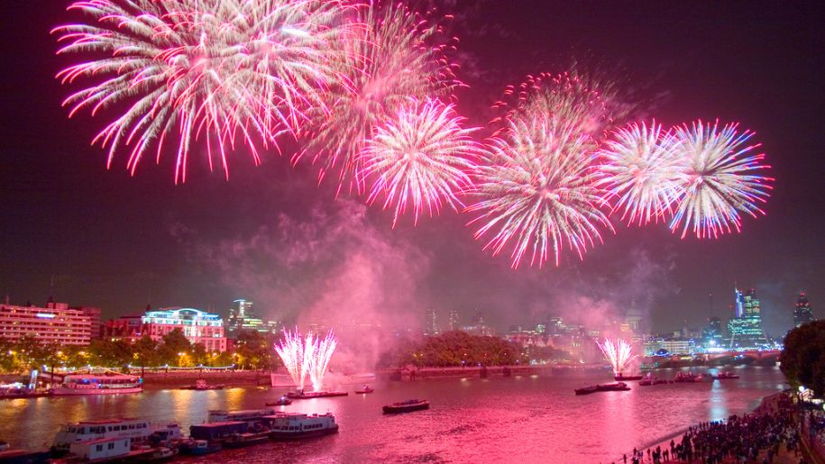 London New Years Eve firework display over the thames