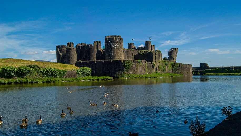 Caerphilly Castle in South Wales.