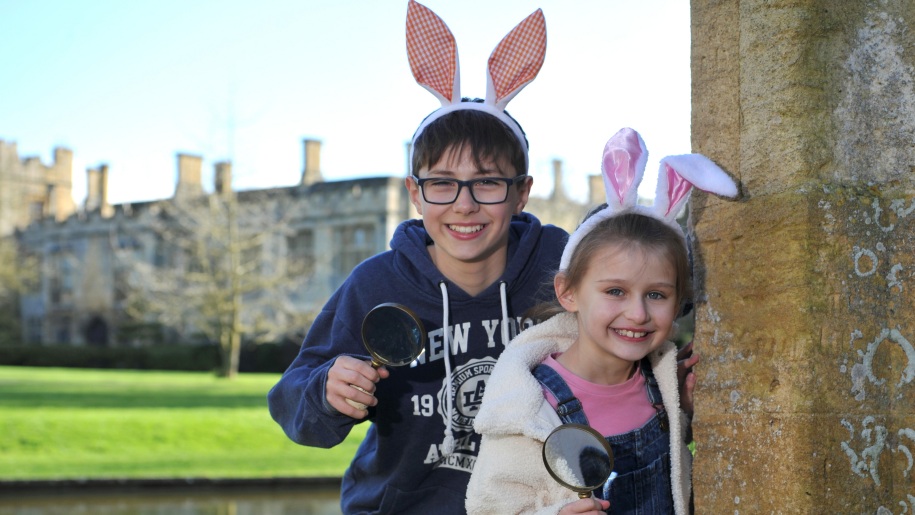 Children wearing Easter bunny ears at Sudeley Castle.