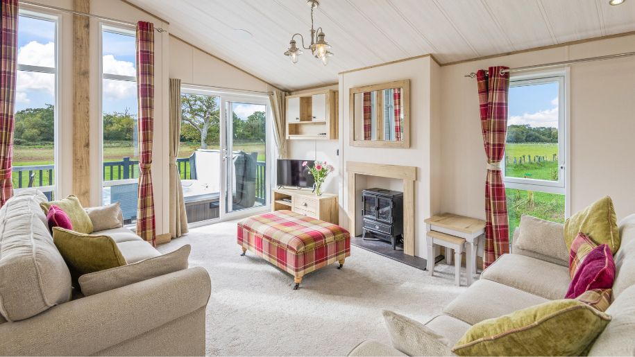 Stylish lounge area in holiday home at Crealy