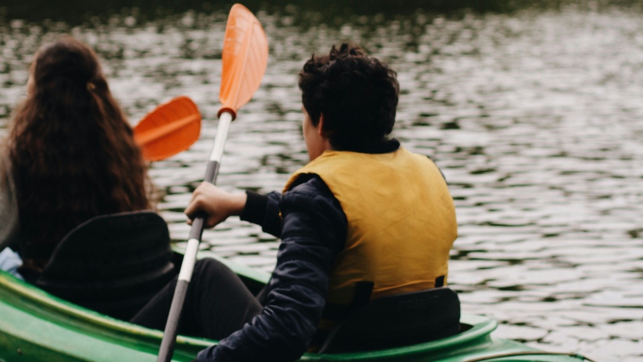 Two people in a kayak.