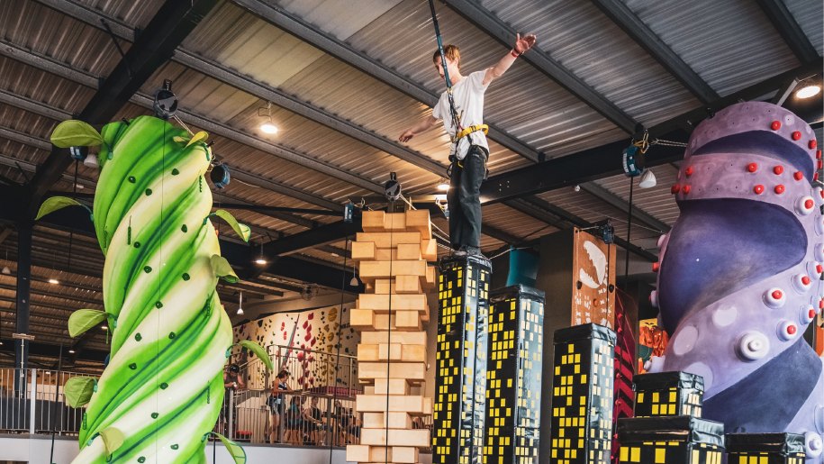 Cityscape Towers obstacle at Crazy Climb Swansea.