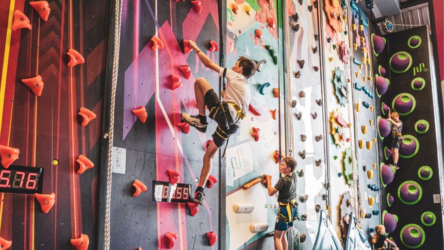 Some of the climbing walls at Crazy Climb Swansea.