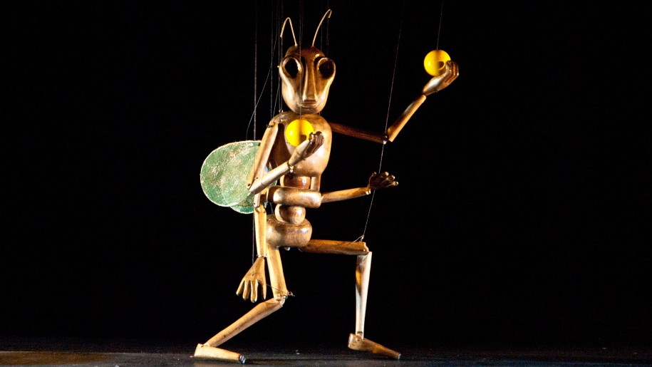 Grasshopper marionette dancing.