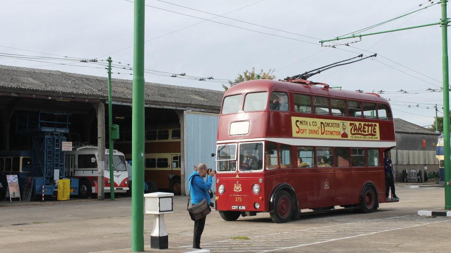 A red trolleybus at The Trolleybus Museum.
