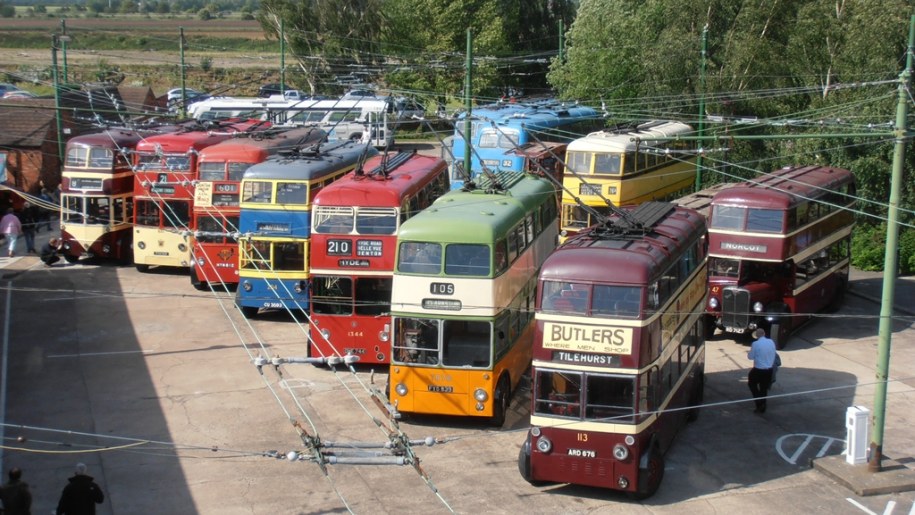 Trolleybuses in different colours.