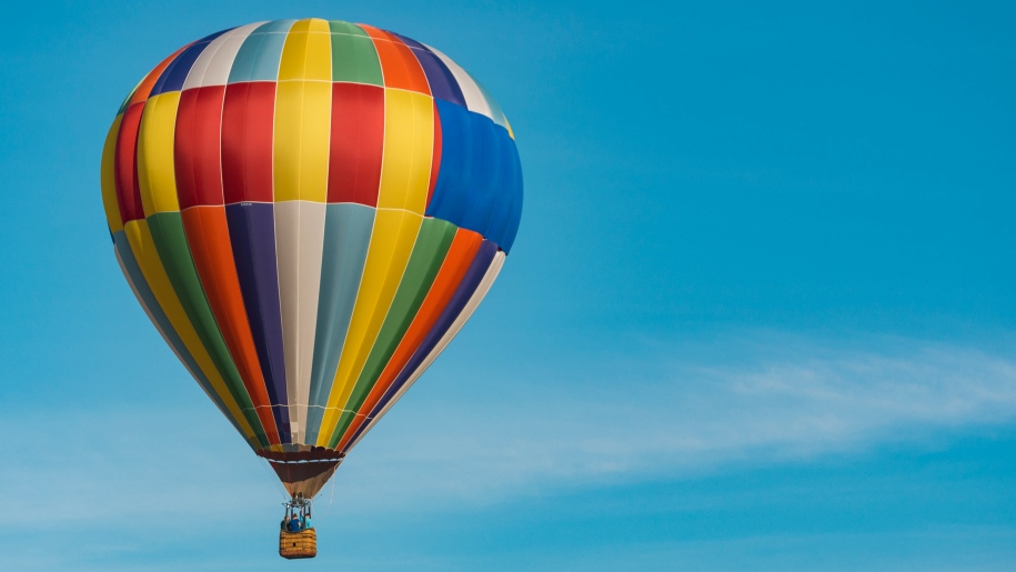 Multi-coloured hot air balloon.