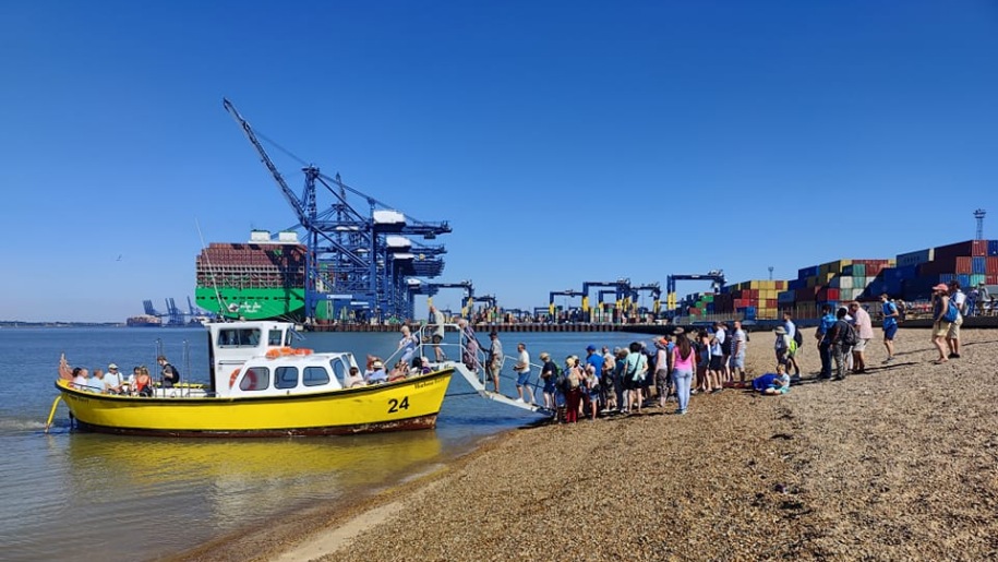 Passengers boarding the Harwich Harbour Ferry in Essex.