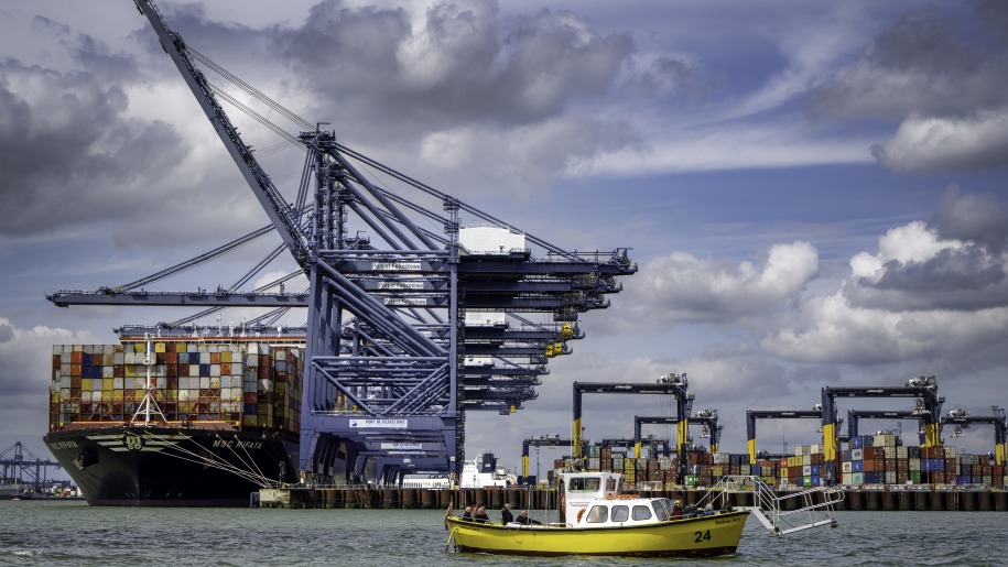 Harwich Harbour Ferry taking passengers around the container port.