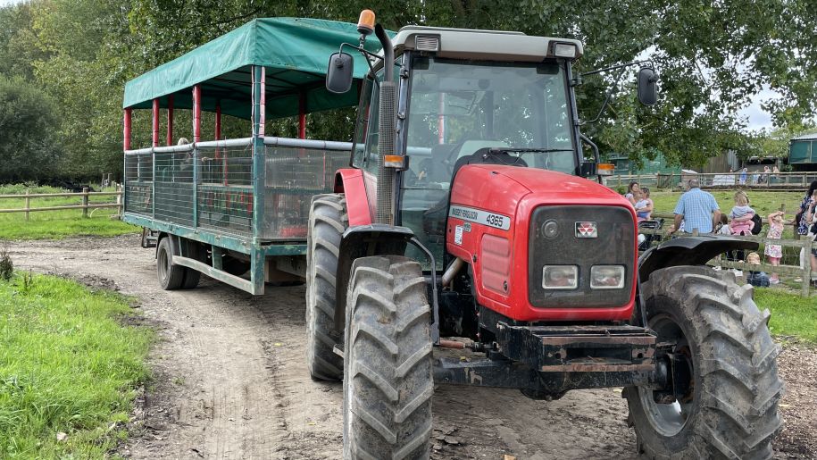 The tractor trailer ride at Longdown Activity Farm.