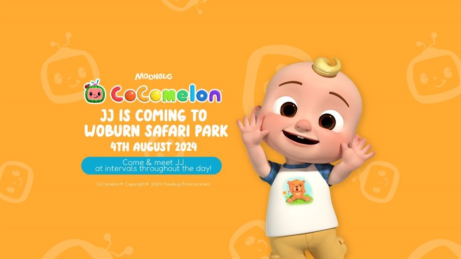 Poster for the visit of JJ from CoComelon to Woburn Safari Park.