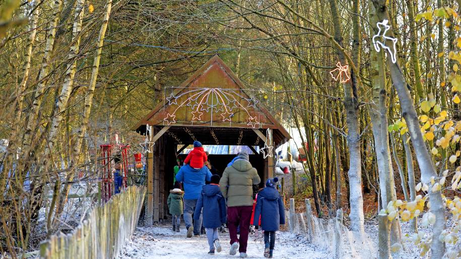 Families enjoying the Christmas Winter Wonderland at Conkers.