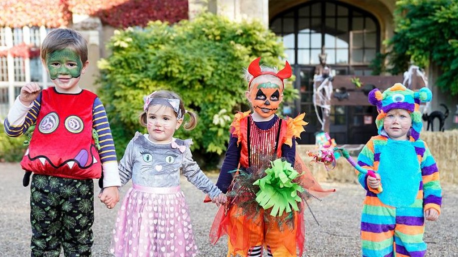 Children in Halloween fancy dress at Marwell Zoo.