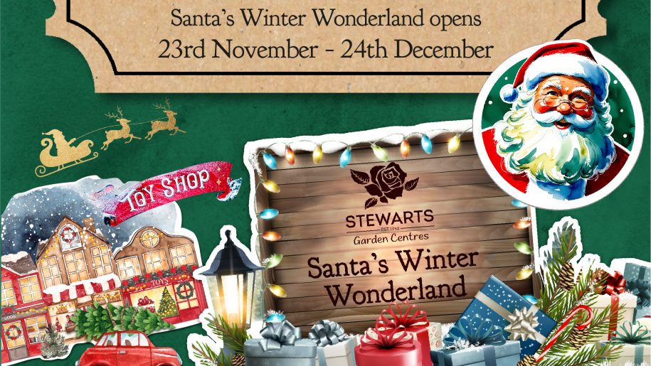 Poster advertising Santa's Winter Wonderland at Stewarts Garden Centres.