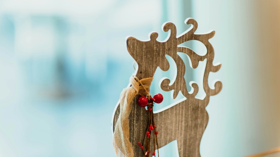 Wooden reindeer ornament.