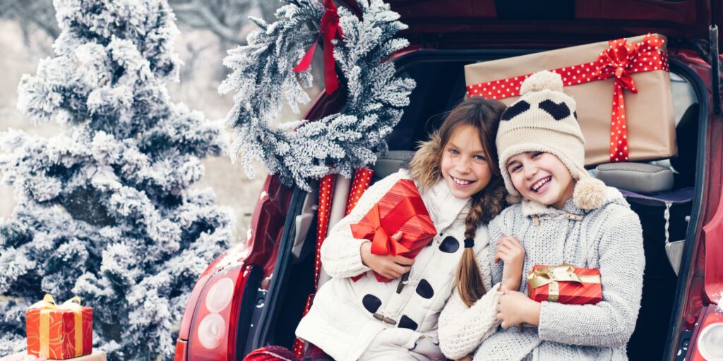 Children with Christmas presents.