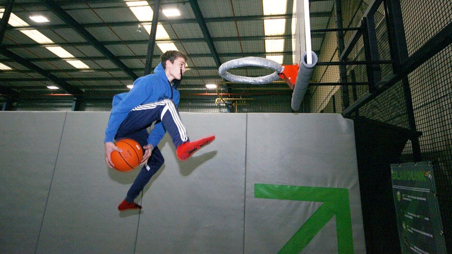 Basketball dunk at AirHop Blackpool.