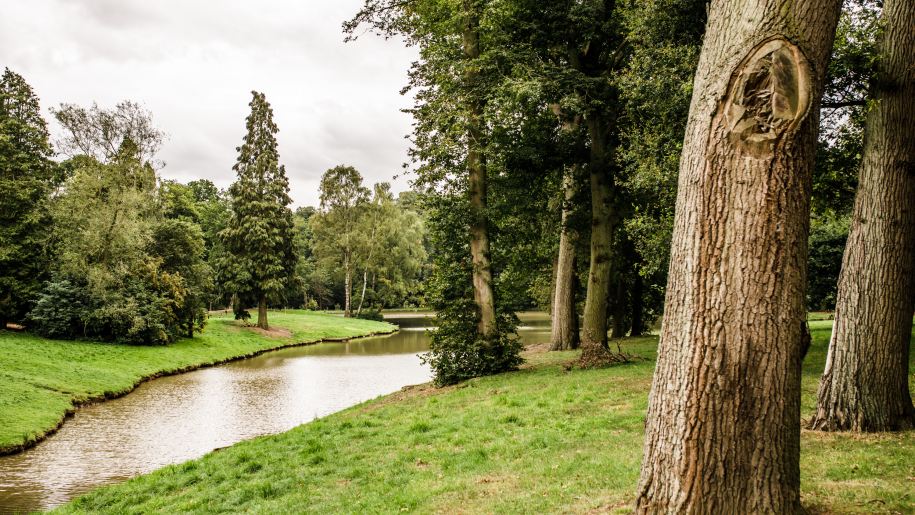 Ponds, trees and grassed areas of Frog Hollow at Belvoir Castle.