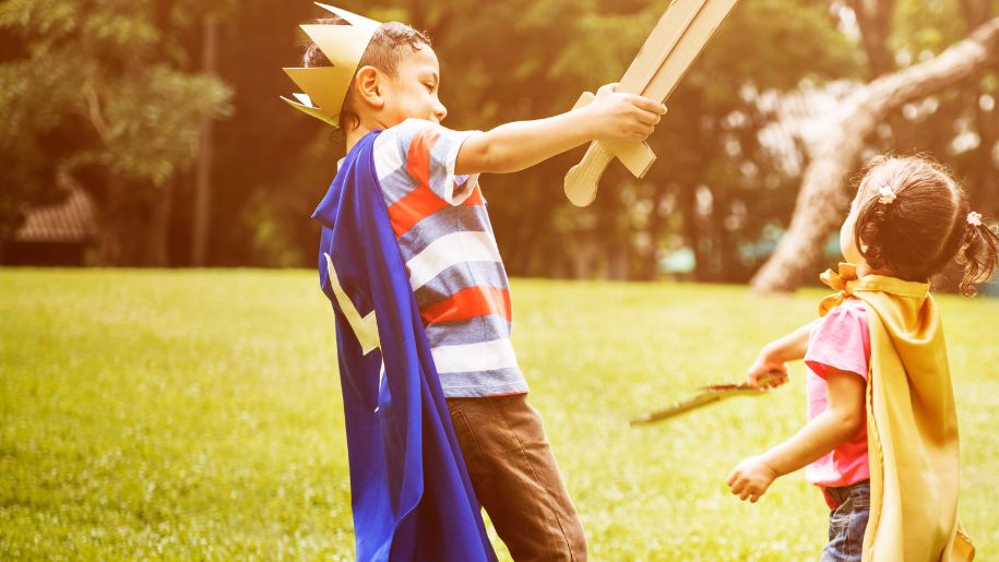 kids playing swords and knights