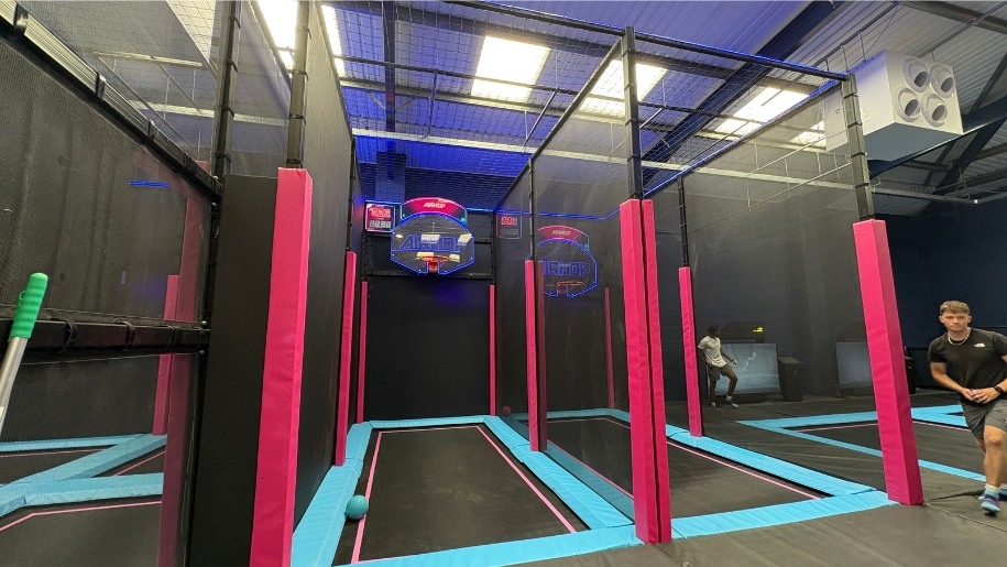 Digital trampoline attractions at AirHop Gloucester.