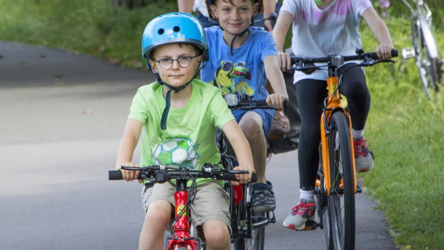 family on bike ride