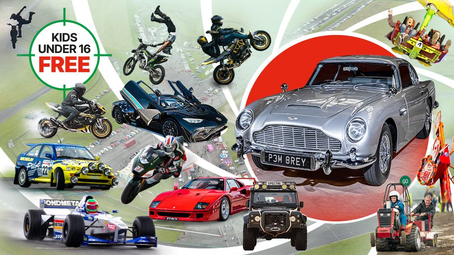 Poster for motorsport event with lots of different cars and motorbikes.