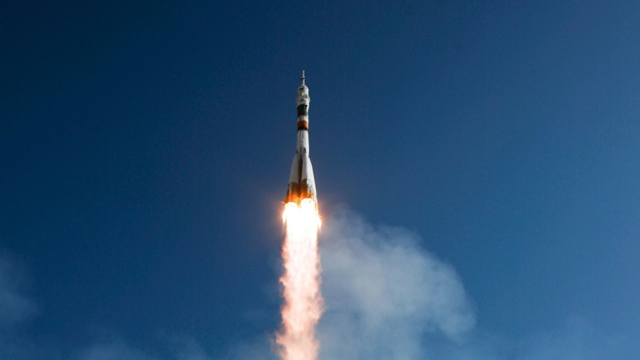 Rocket blasting off into space.