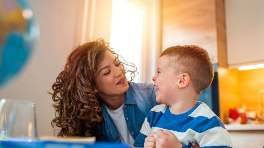 boy and lady talking and laughing