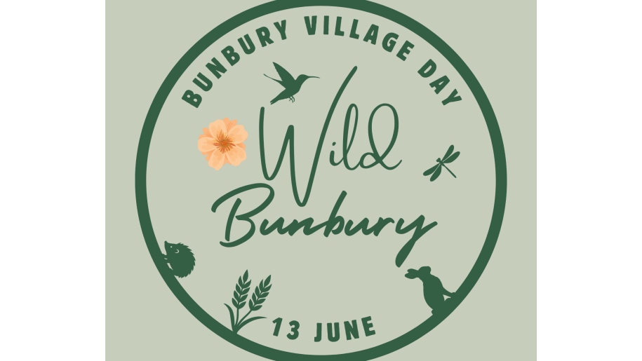 Logo featuring bird, flower and animals to advertise Wild Bunbury - Bunbury Village Day event.