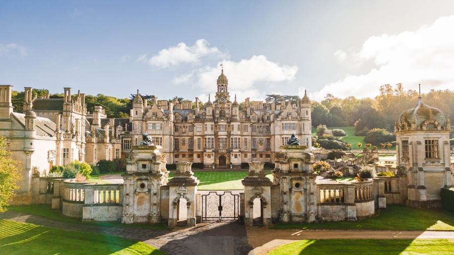 Exterior of Harlaxton Manor in Lincolnshire.