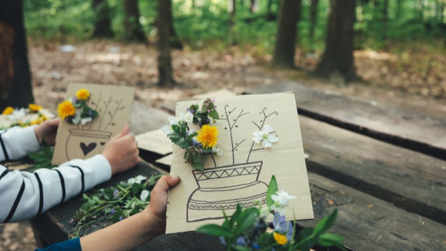 kids crafts outside in a wood 