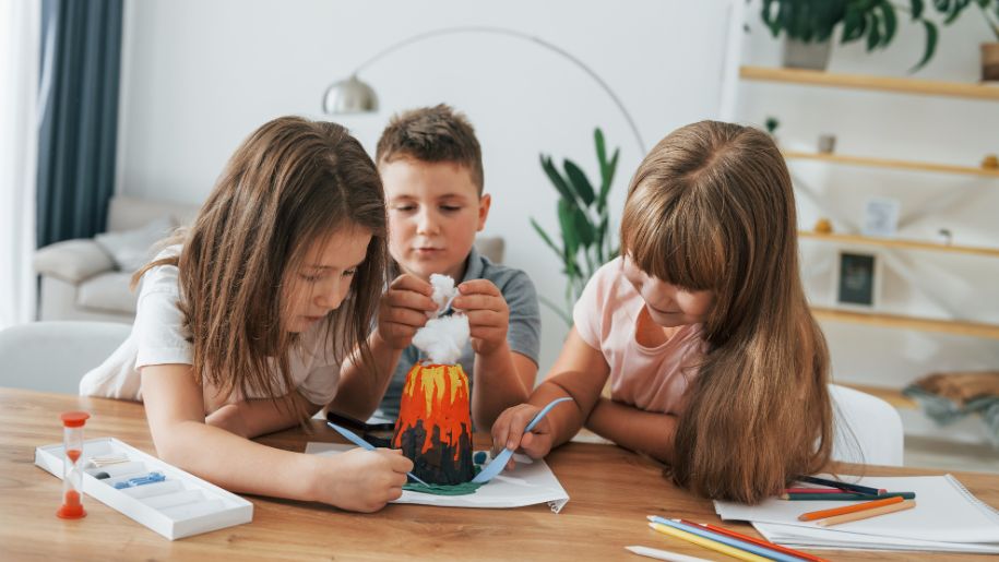 kids building a volcano