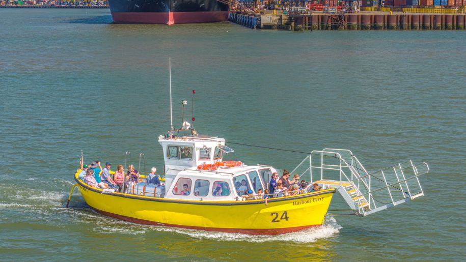 sunny ferry with port