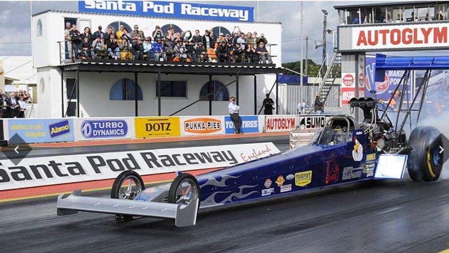Santa Pod Race Car on track