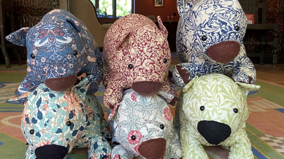 Toy wombats made out of William Morris fabric.