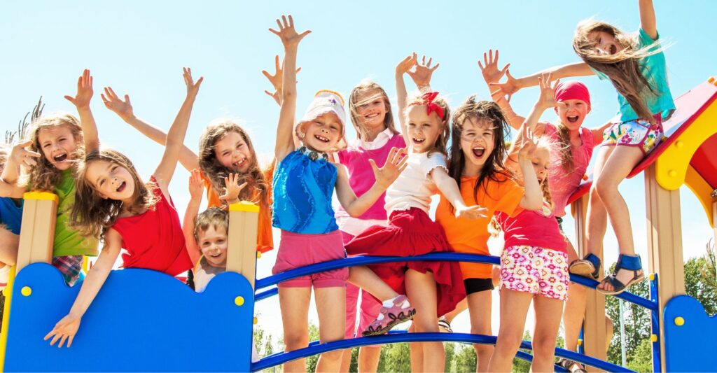 kids on bridge in swimming pool