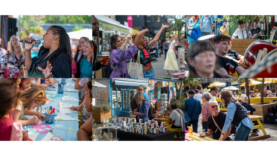 Collage of images showing people at an arts festival.
