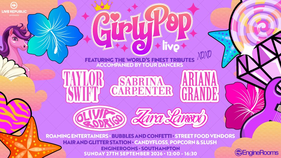 Promotional poster for GirlyPop Live at EngineRooms, Southampton.