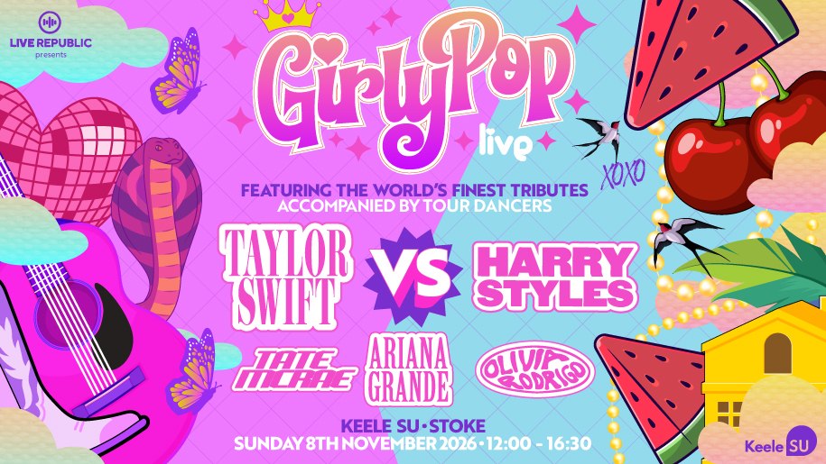 Promotional poster for GirlyPop Live at Keele SU, Stoke.